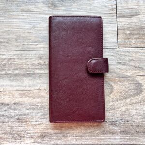 Shikari Leather Checkbook Wallet Long Slim Organizer Burgundy Snap Purple Vtg